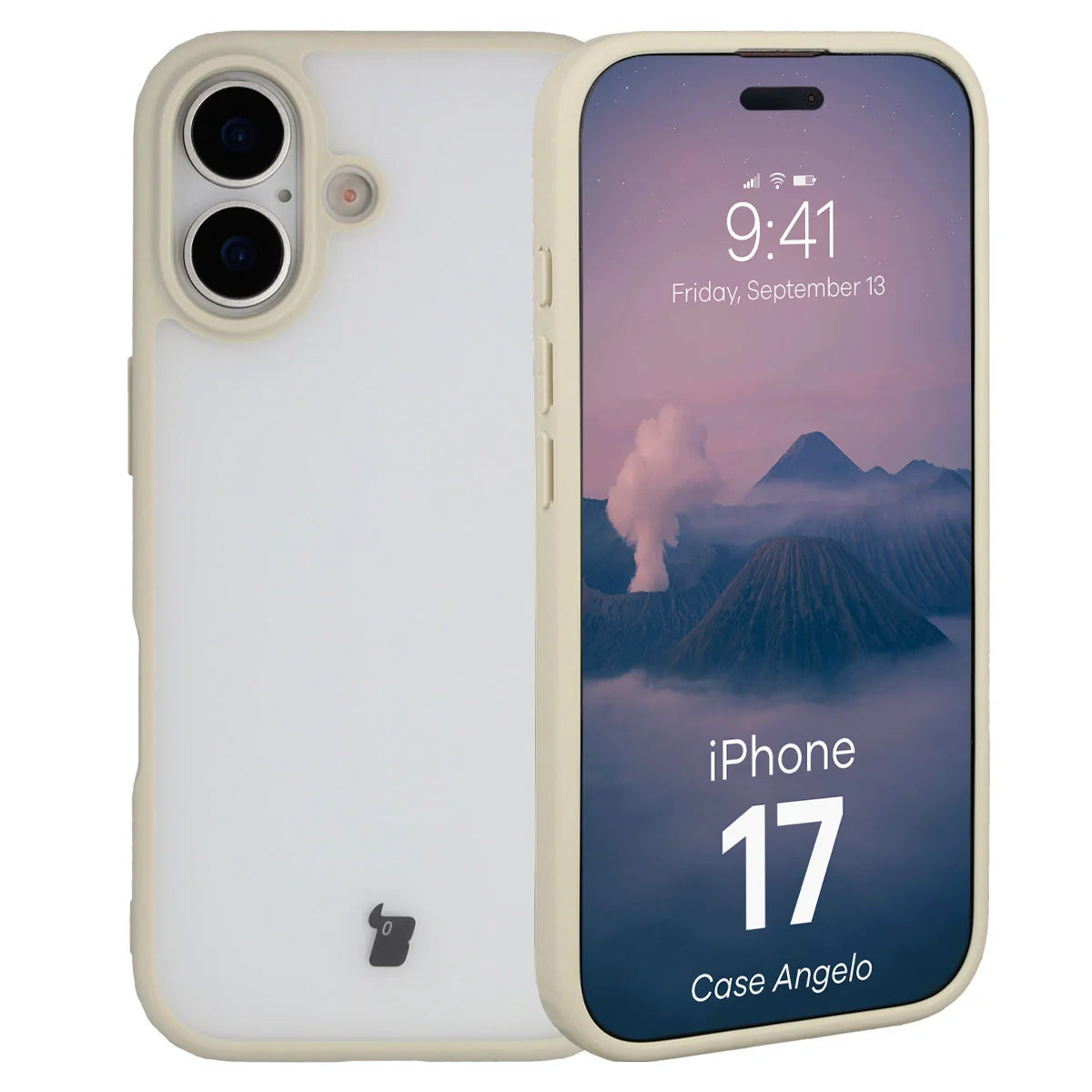 Handyhülle für iPhone 17, Bizon Case Angelo, Semitransparent mit beigem Rahmen