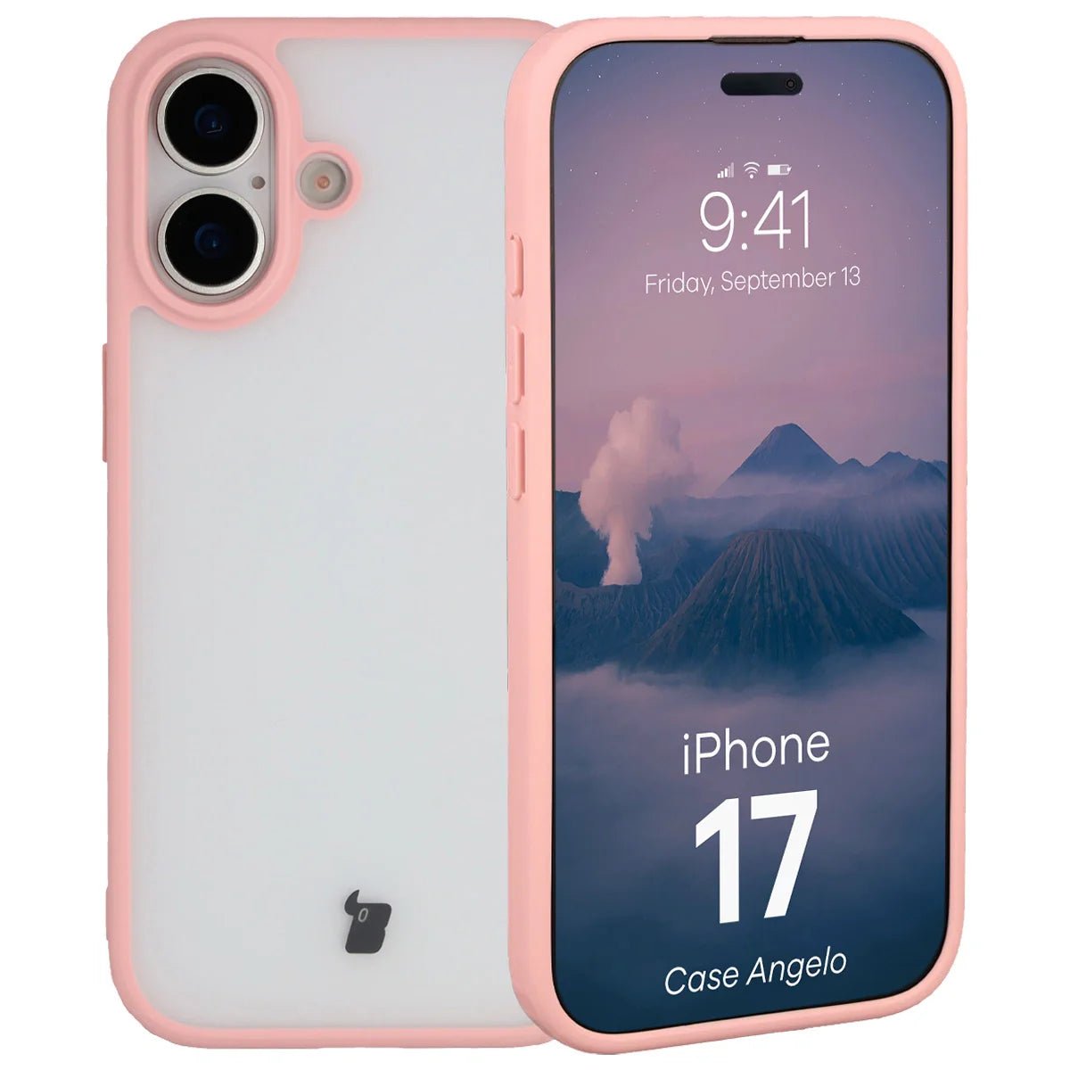Handyhülle für iPhone 17, Bizon Case Angelo, Semitransparent mit hellrosa Rahmen