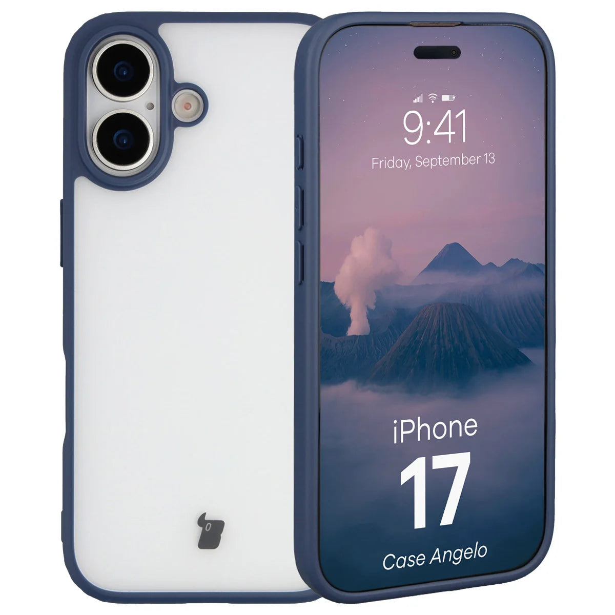 Handyhülle für iPhone 17, Bizon Case Angelo, Semitransparent mit dunkelblauem Rahmen