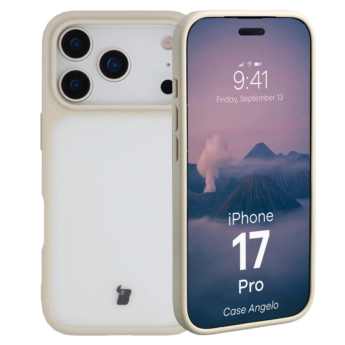 Handyhülle für iPhone 17 Pro, Bizon Case Angelo, Semitransparent mit beigem Rahmen