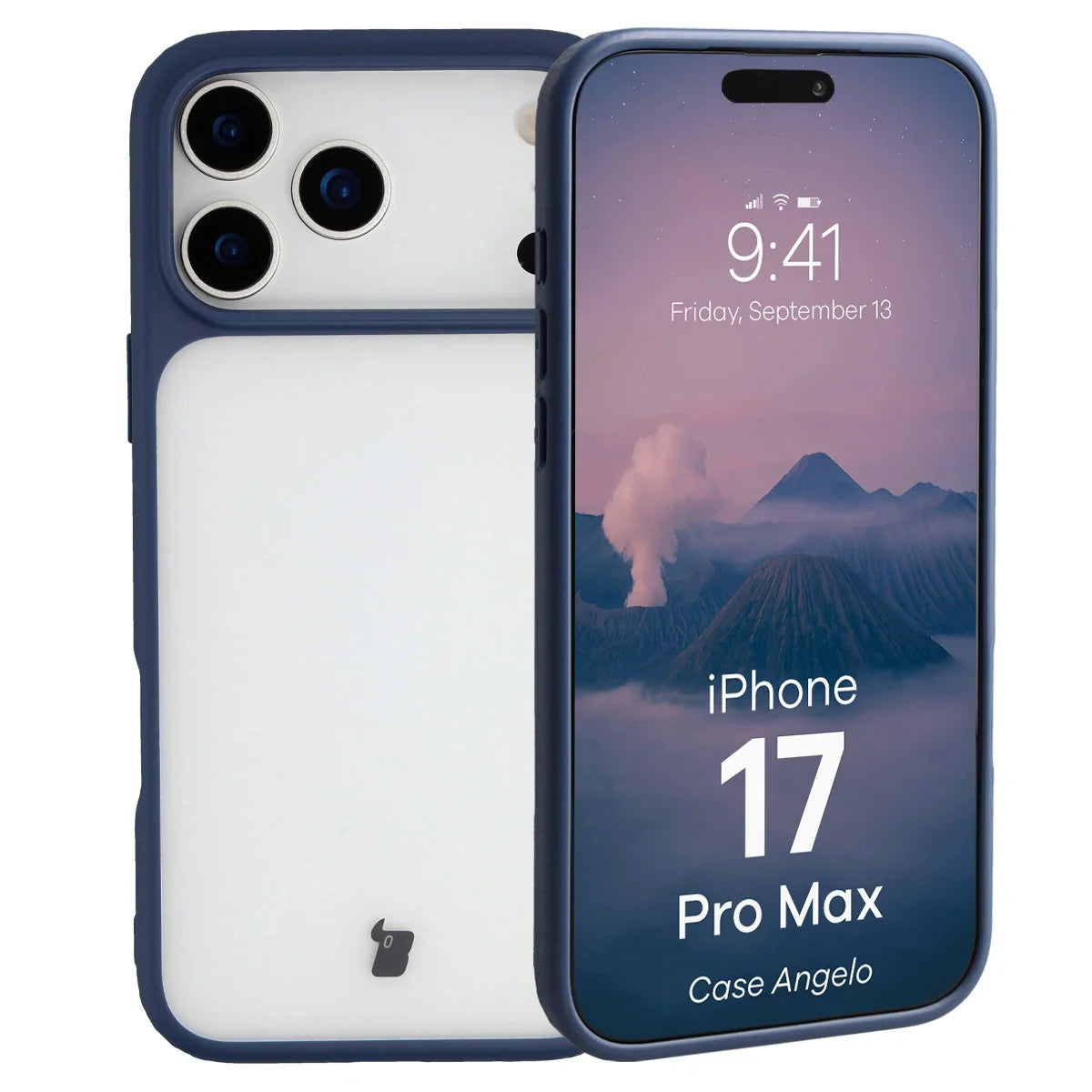 Handyhülle für iPhone 17 Pro Max, Bizon Case Angelo, Semitransparent mit dunkelblauem Rahmen