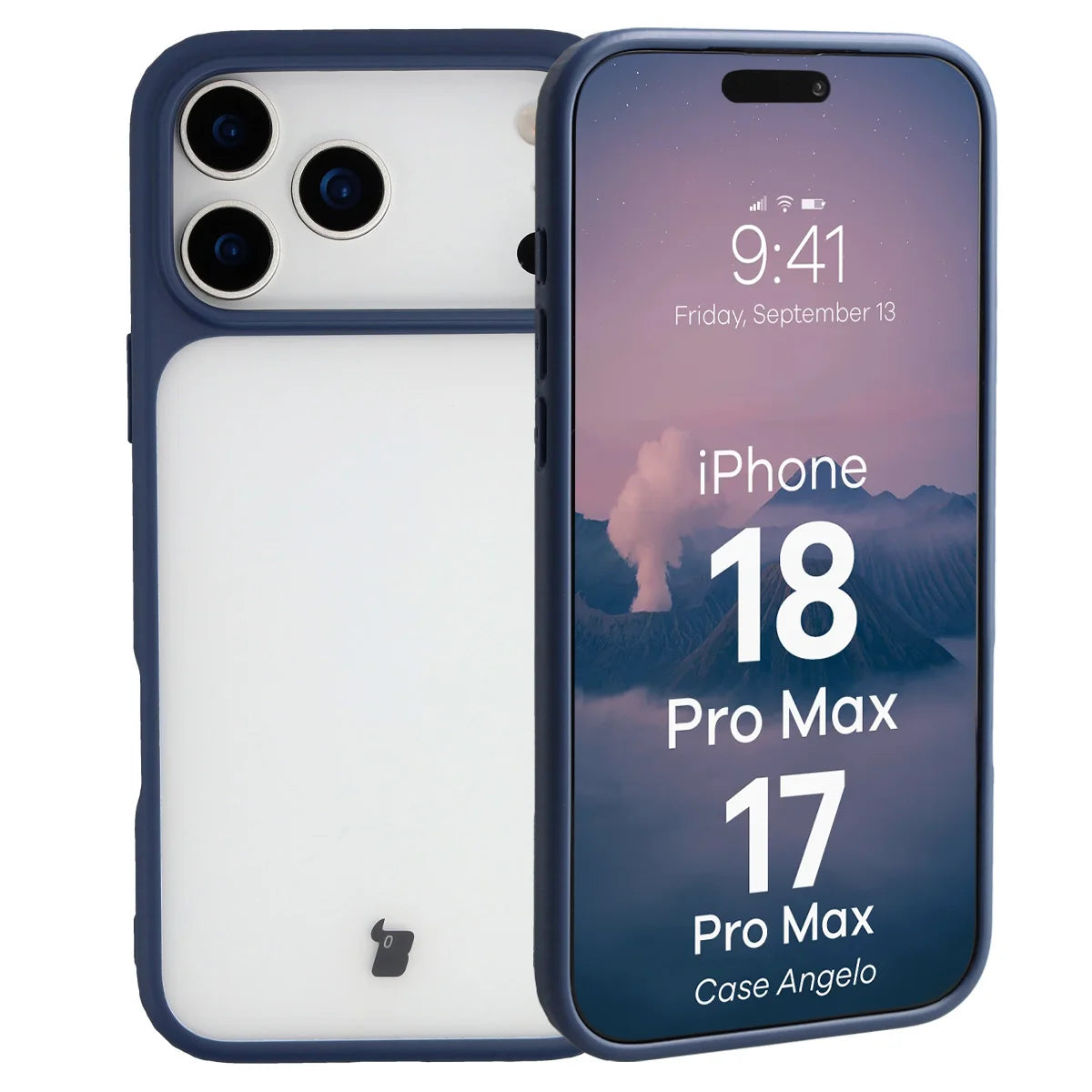 Handyhülle für iPhone 18 Pro Max / 17 Pro Max, Bizon Case Angelo, Semitransparent mit dunkelblauem Rahmen (1/6)