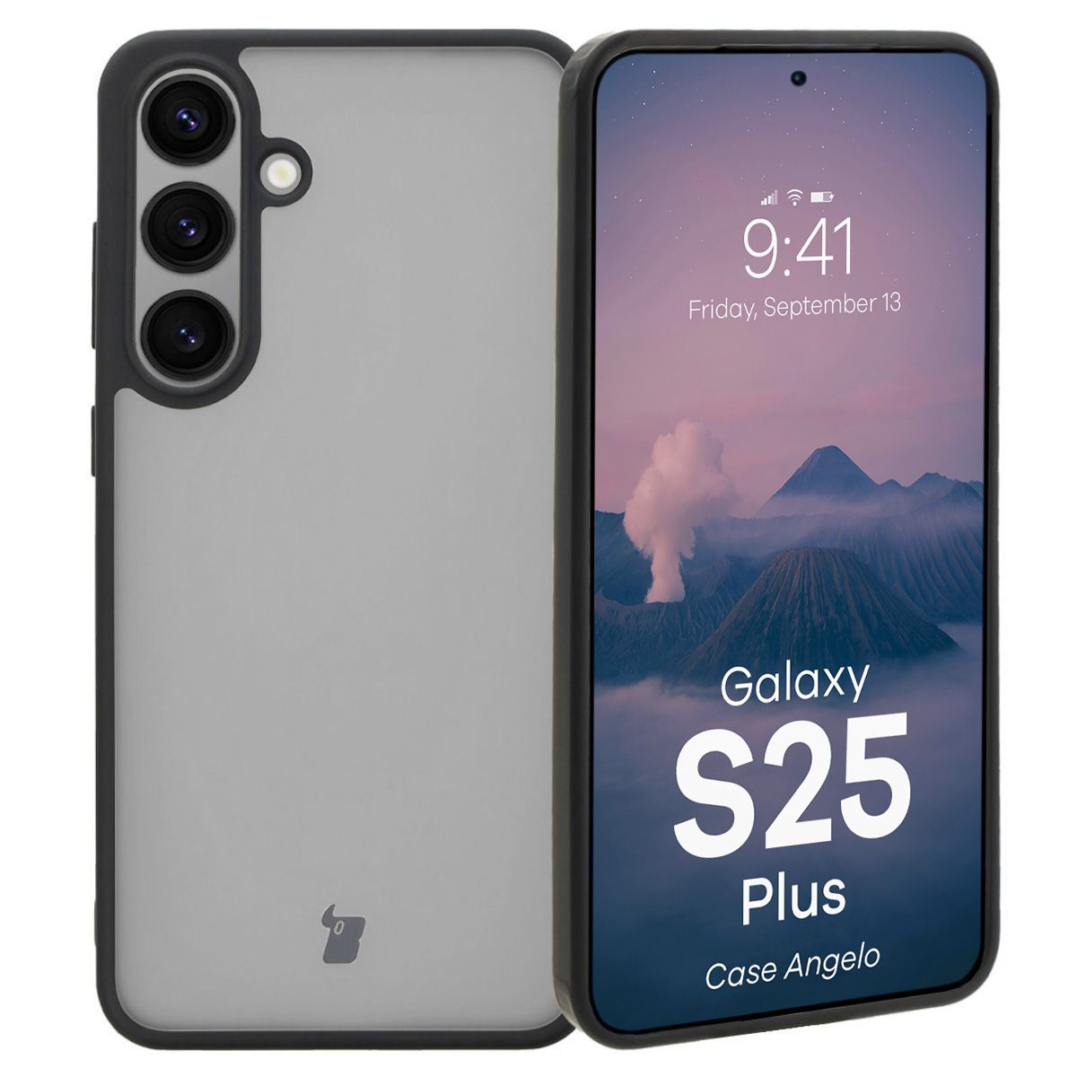 Handyhülle für Galaxy S25 Plus, Bizon Case Angelo, Durchscheinend mit schwarzem Rahmen