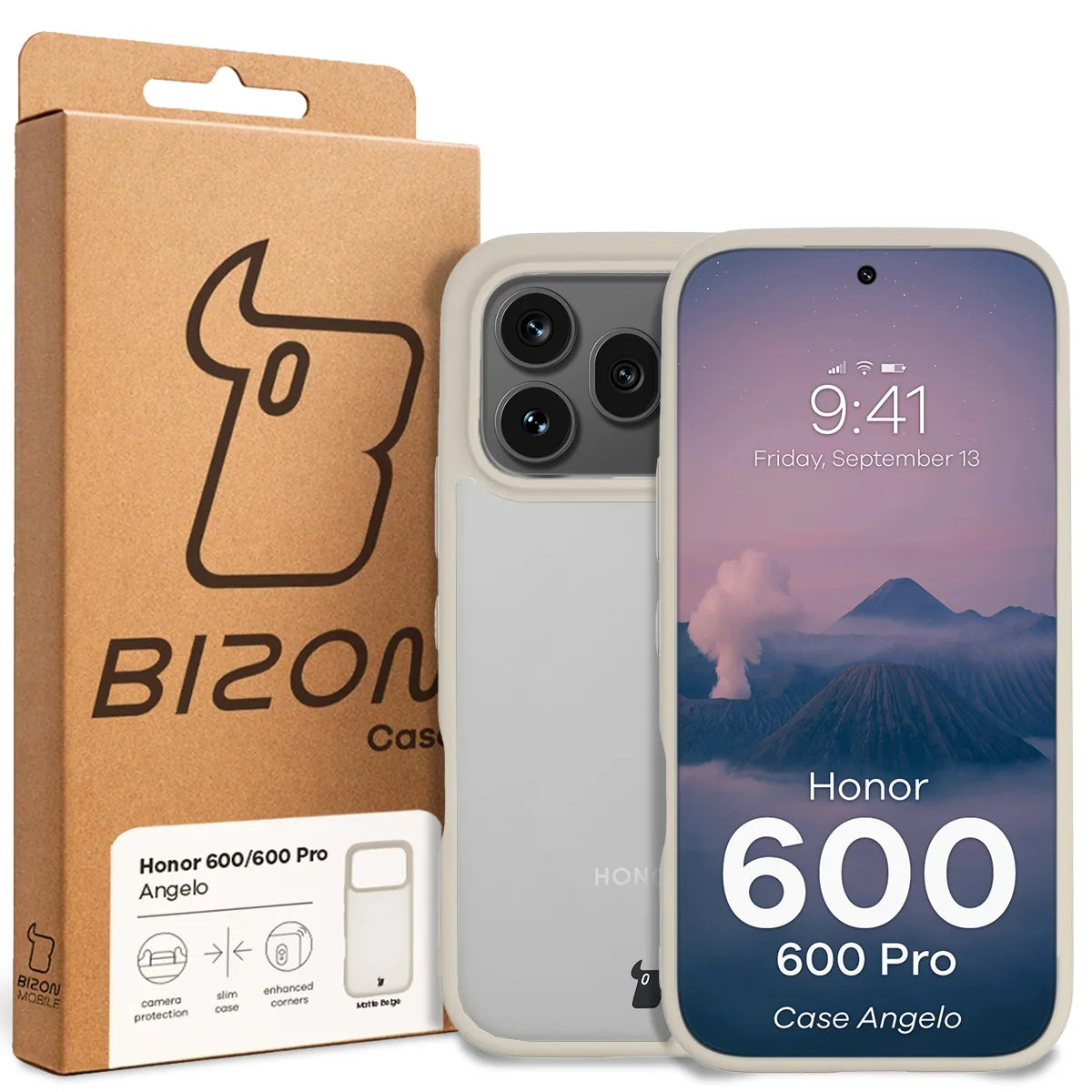 Handyhülle für Honor 600 5G / 600 Pro 5G, Bizon Case Angelo, Semitransparent mit beigem Rahmen