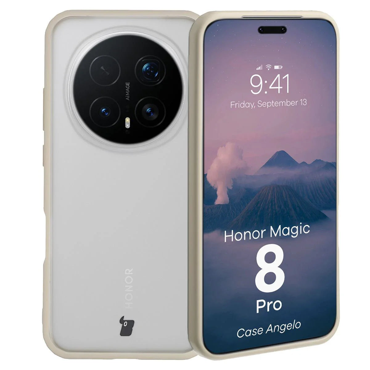 Handyhülle für Honor Magic8 Pro, Bizon Case Angelo, Semitransparent mit beigem Rahmen