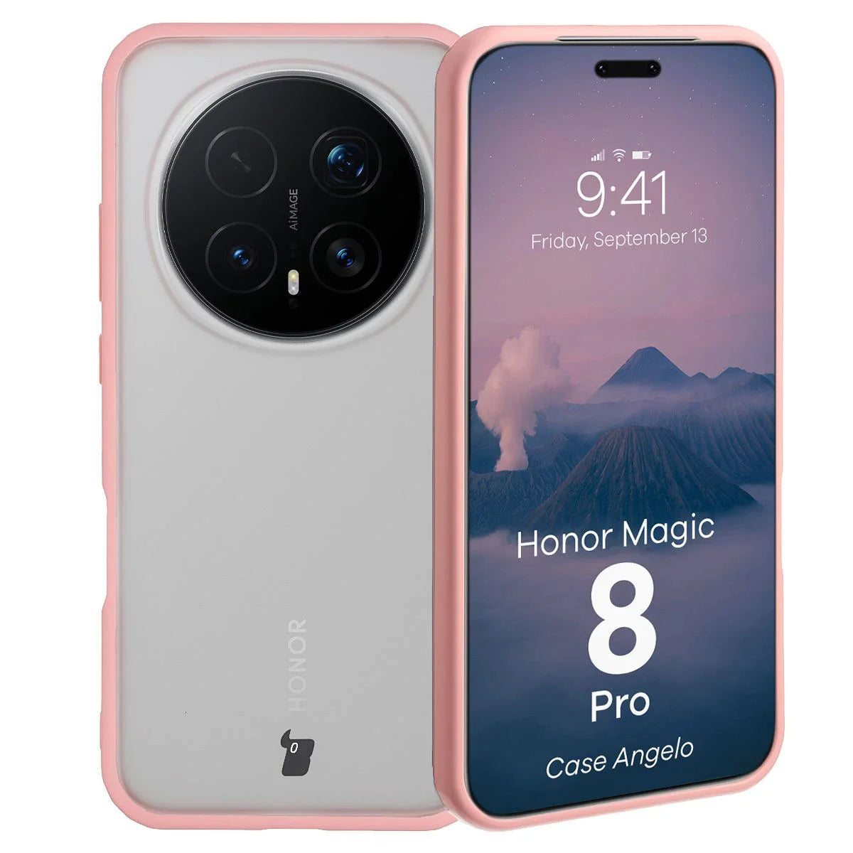 Handyhülle für Honor Magic8 Pro, Bizon Case Angelo, Semitransparent mit hellrosa Rahmen