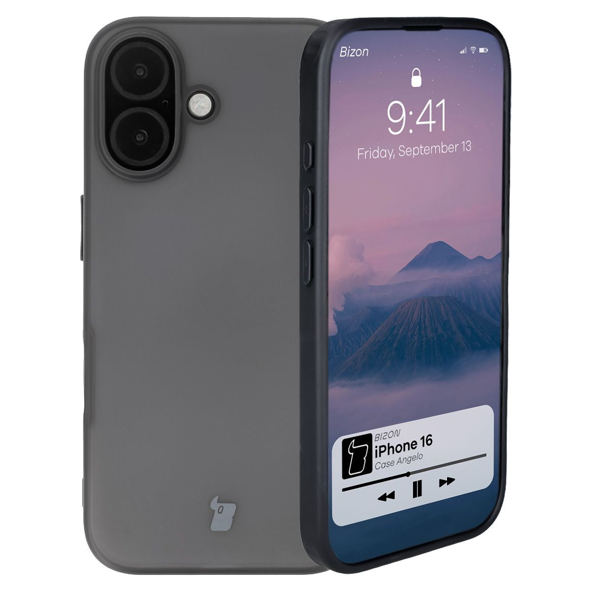Handyhülle für iPhone 16, Bizon Case Angelo, Durchscheinend mit schwarzem Rahmen