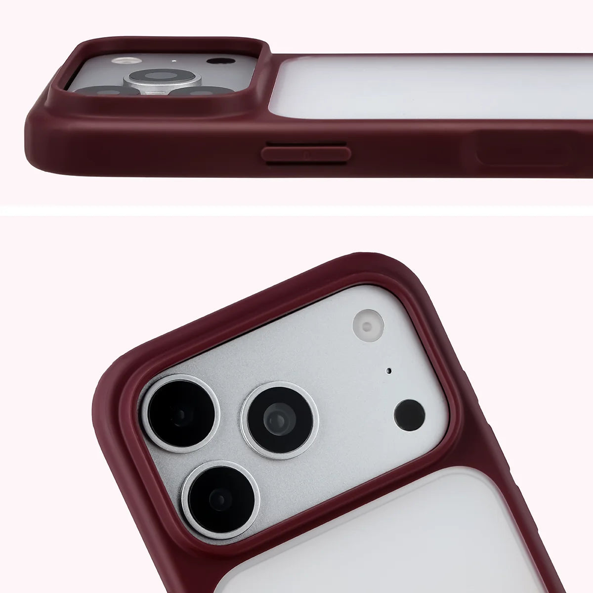 Handyhülle für iPhone 18 Pro / 17 Pro, Bizon Case Angelo, Semitransparent mit burgunderrotem Rahmen (3/6)