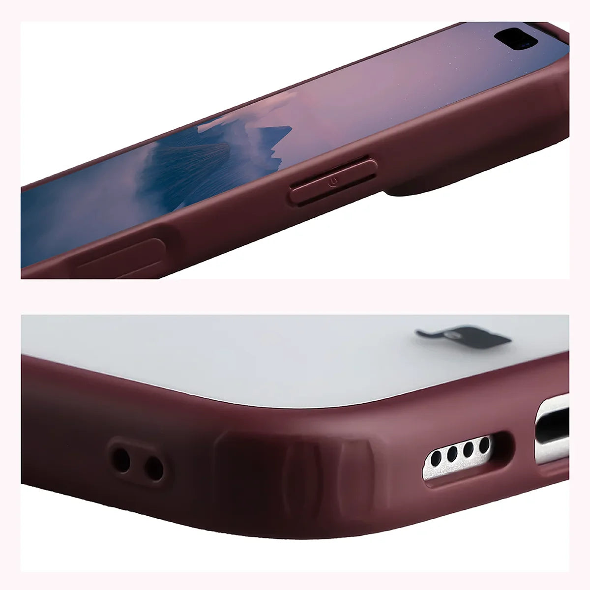 Handyhülle für iPhone 18 Pro / 17 Pro, Bizon Case Angelo, Semitransparent mit burgunderrotem Rahmen (4/6)