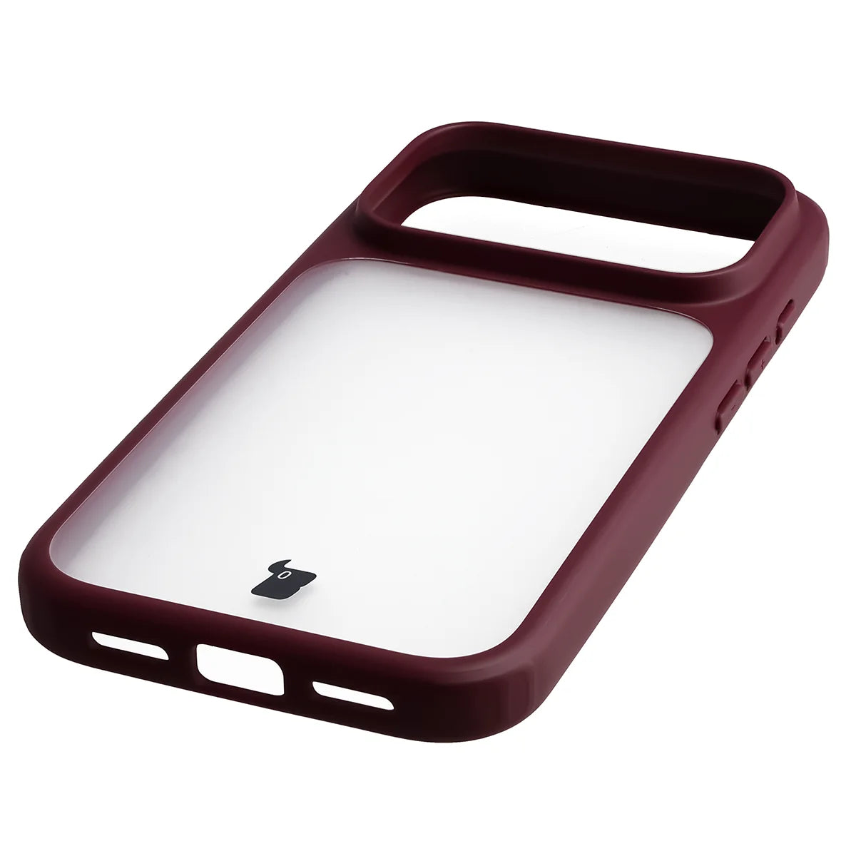 Handyhülle für iPhone 18 Pro / 17 Pro, Bizon Case Angelo, Semitransparent mit burgunderrotem Rahmen (5/6)