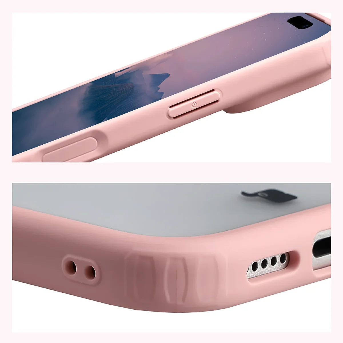 Handyhülle für iPhone 18 Pro / 17 Pro, Bizon Case Angelo, Semitransparent mit hellrosem Rahmen (4/6)