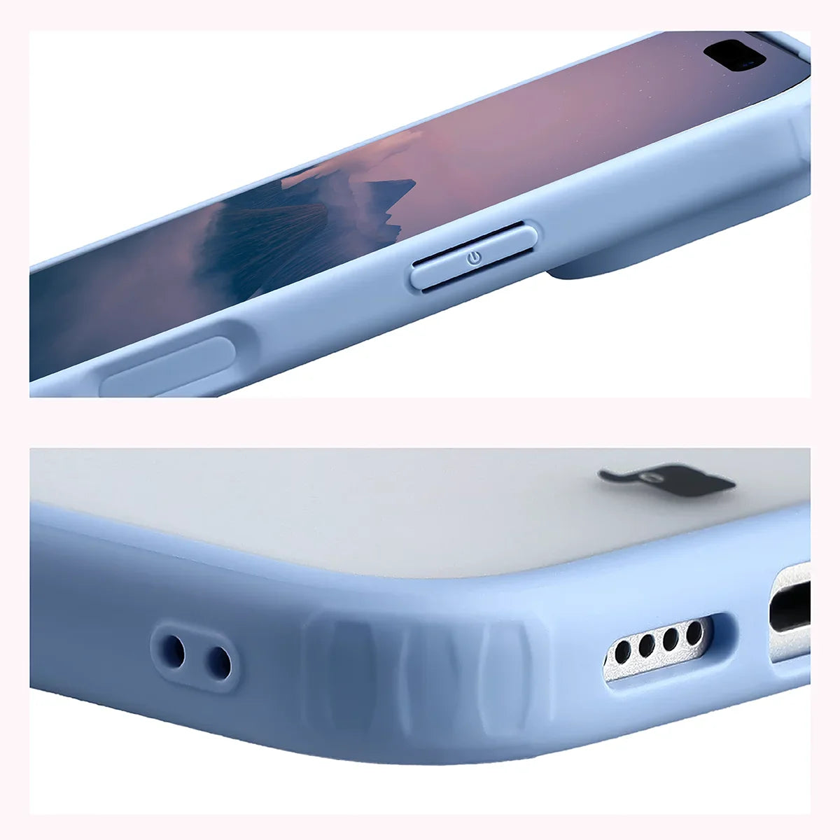 Handyhülle für iPhone 18 Pro / 17 Pro, Bizon Case Angelo, Semitransparent mit hellblauem Rahmen (4/6)