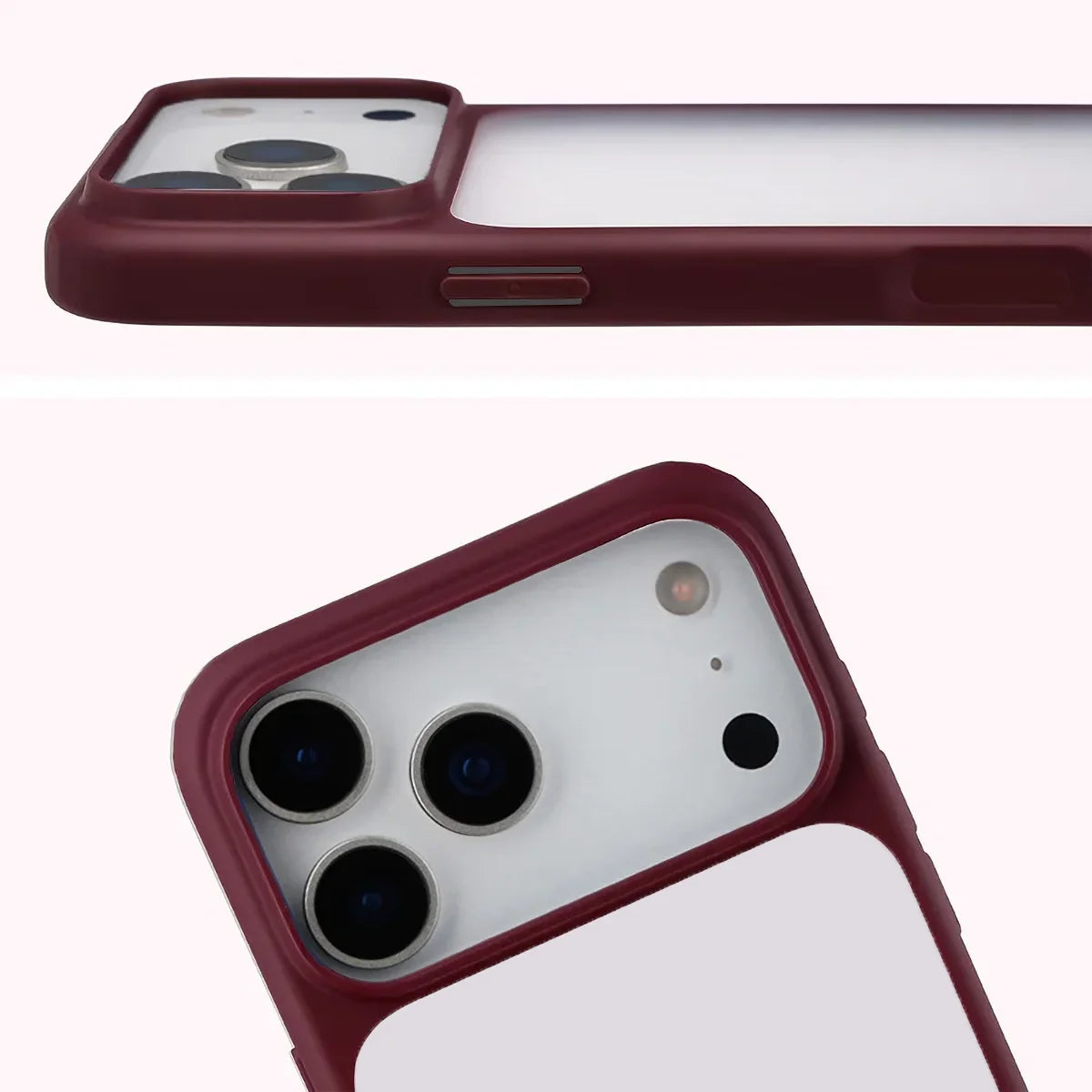 Handyhülle für iPhone 18 Pro Max / 17 Pro Max, Bizon Case Angelo, Semitransparent mit burgunderrotem Rahmen (3/6)