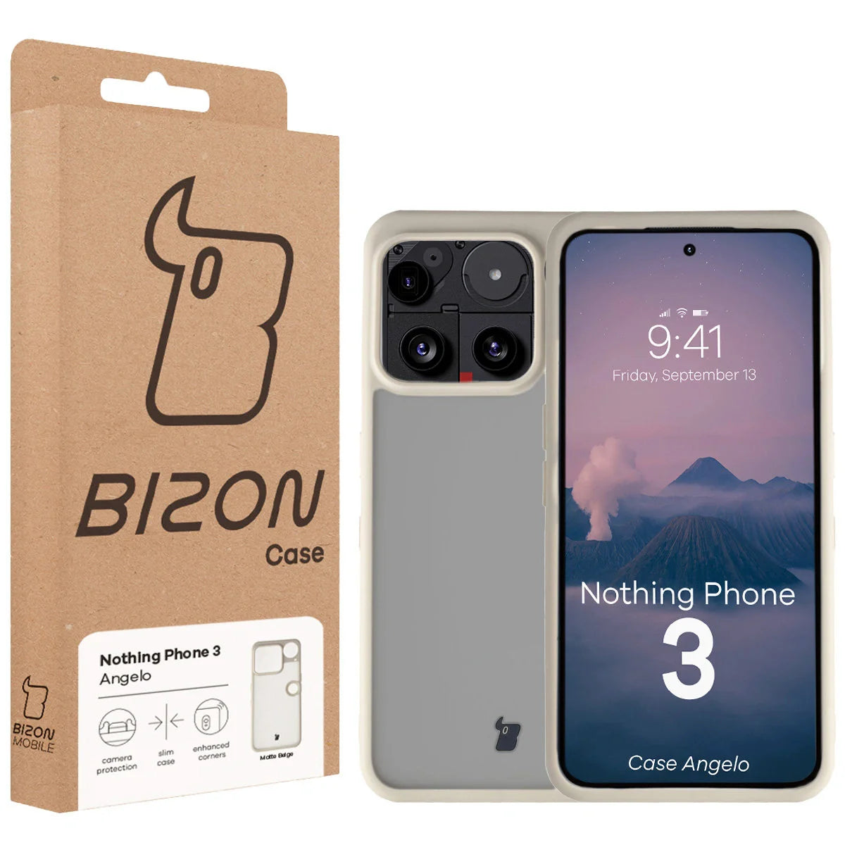 Handyhülle für Nothing Phone (3), Bizon Case Angelo, Semitransparent mit beigem Rahmen