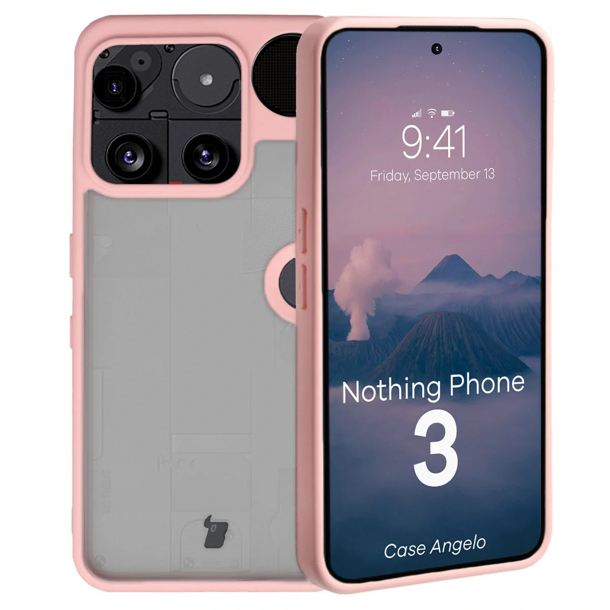 Handyhülle für Nothing Phone (3), Bizon Case Angelo, Semitransparent mit hellrosa Rahmen