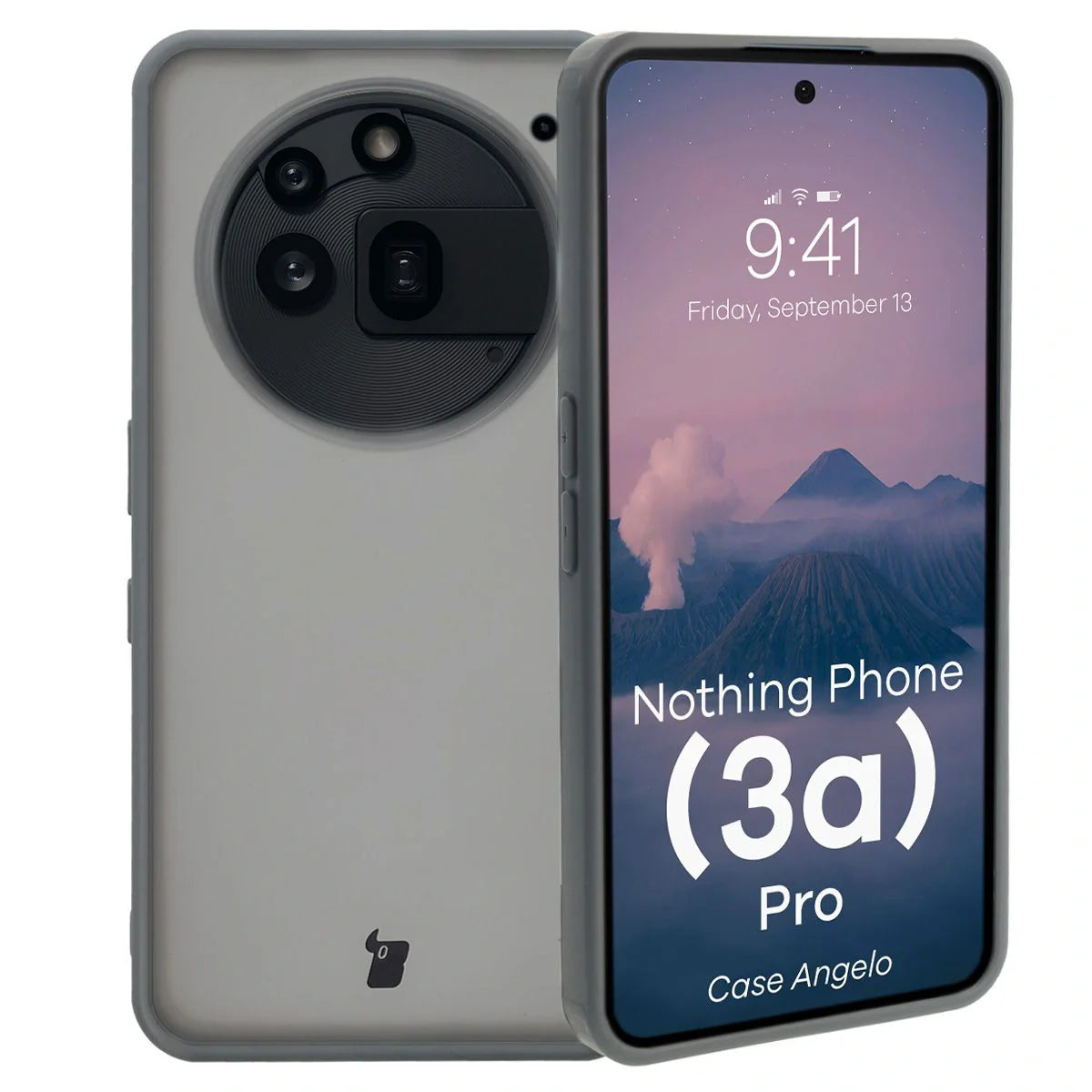 Handyhülle für Nothing Phone (3a) Pro, Bizon Case Angelo, Durchscheinend mit grauem Rahmen