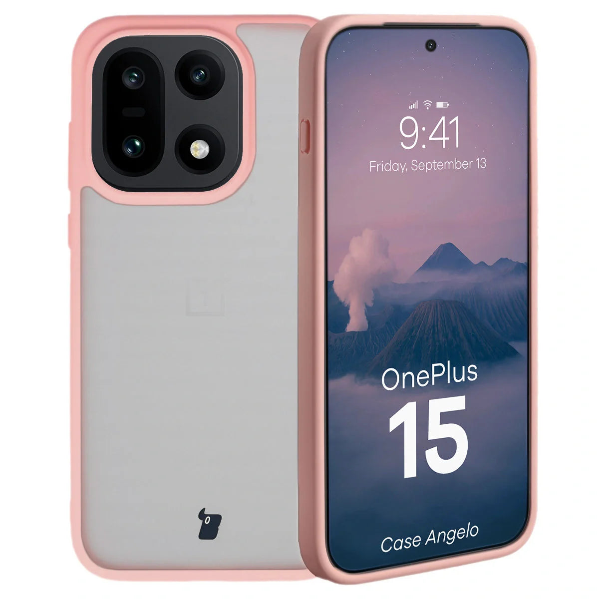 Handyhülle für OnePlus 15, Bizon Case Angelo, Semitransparent mit hellrosa Rahmen
