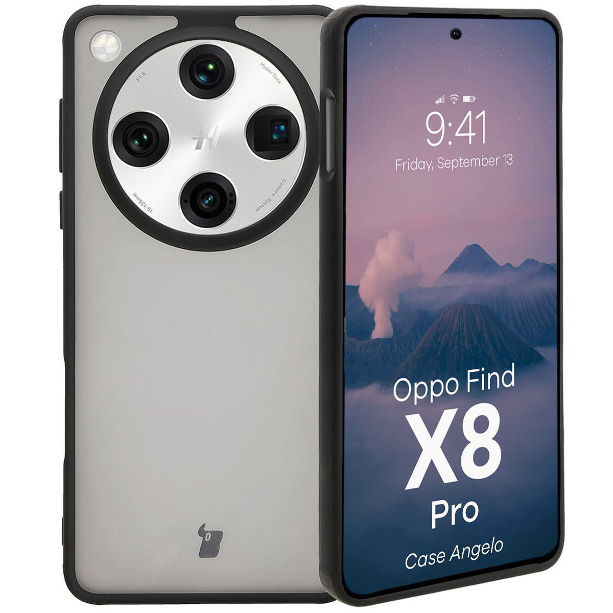 Handyhülle für Oppo Find X8 Pro, Bizon Case Angelo, Durchscheinend mit schwarzem Rahmen