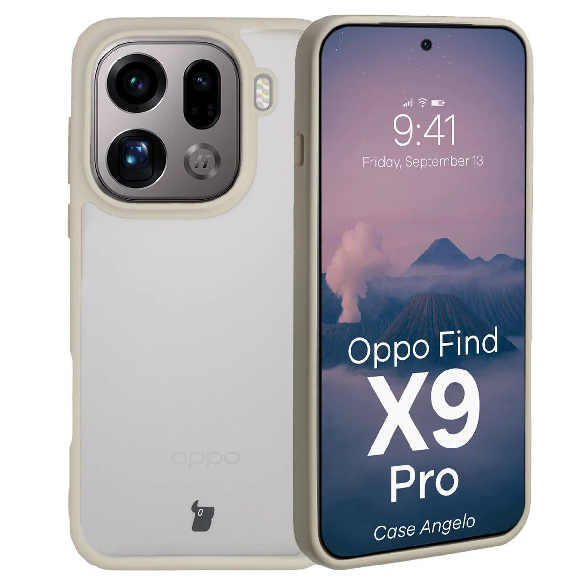 Handyhülle für Oppo Find X9 Pro, Bizon Case Angelo, Semitransparent mit beigem Rahmen