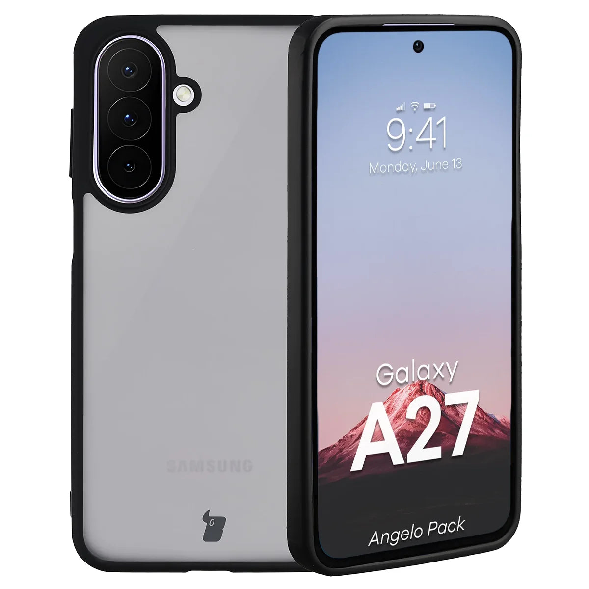 Schutzhülle + gehärtetem Glas für Galaxy A27 5G, Bizon Angelo Pack, Getönte mit schwarzem Rahmen