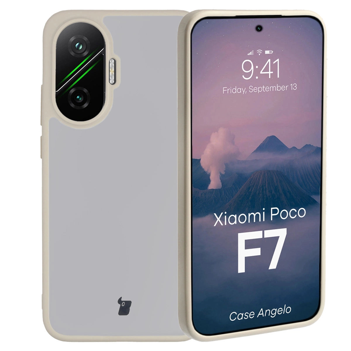 Handyhülle für Xiaomi POCO F7, Bizon Case Angelo, Semitransparent mit beigem Rahmen