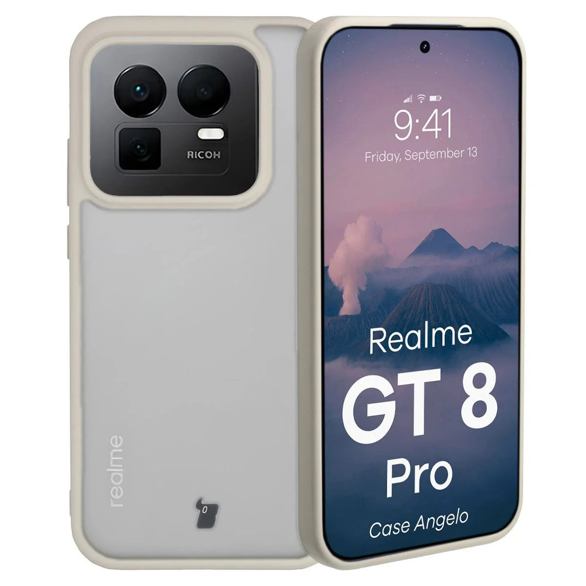 Handyhülle für Realme GT 8 Pro, Bizon Case Angelo, Semitransparent mit beigem Rahmen