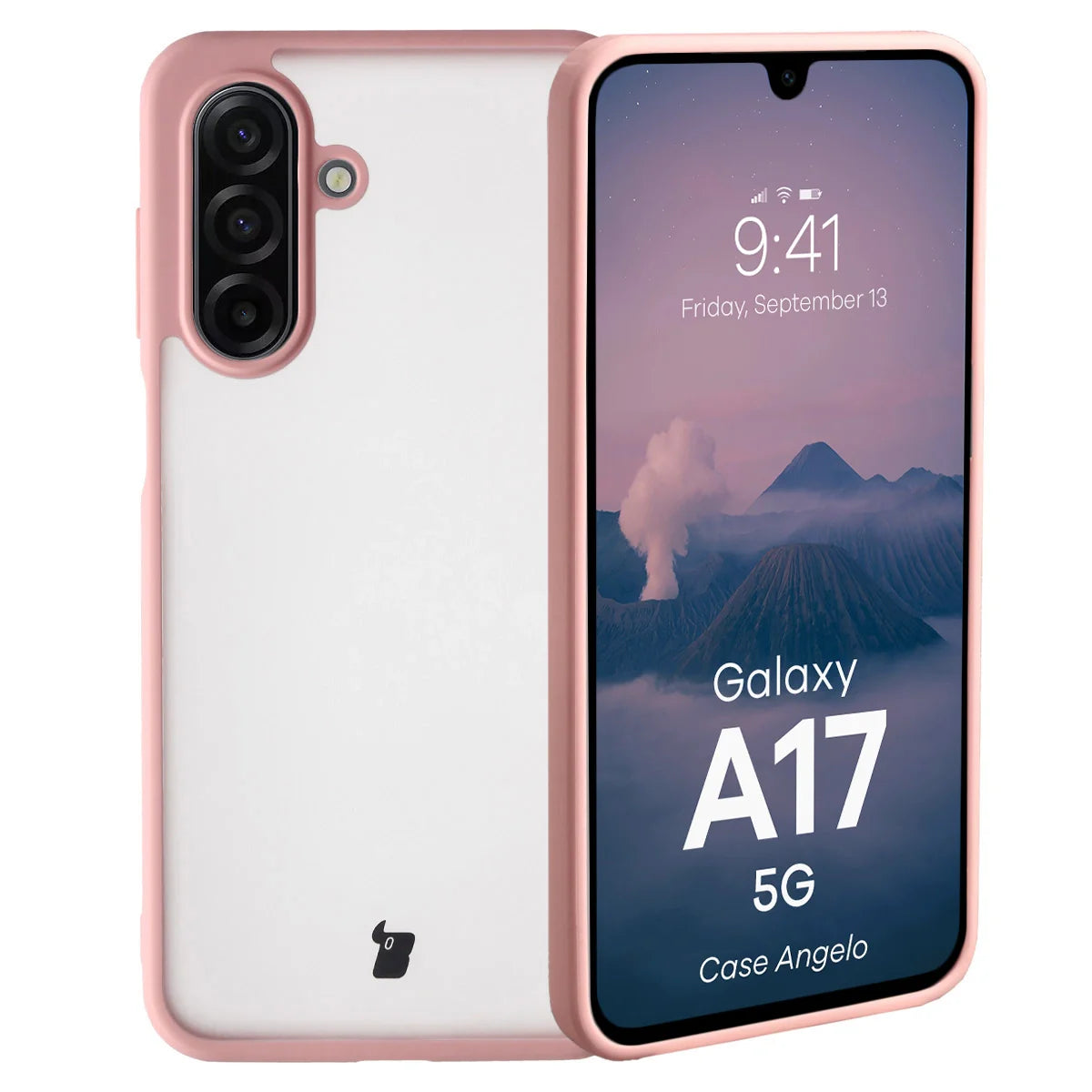 Handyhülle für Galaxy A17 5G, Bizon Case Angelo, Semitransparent mit hellrosa Rahmen