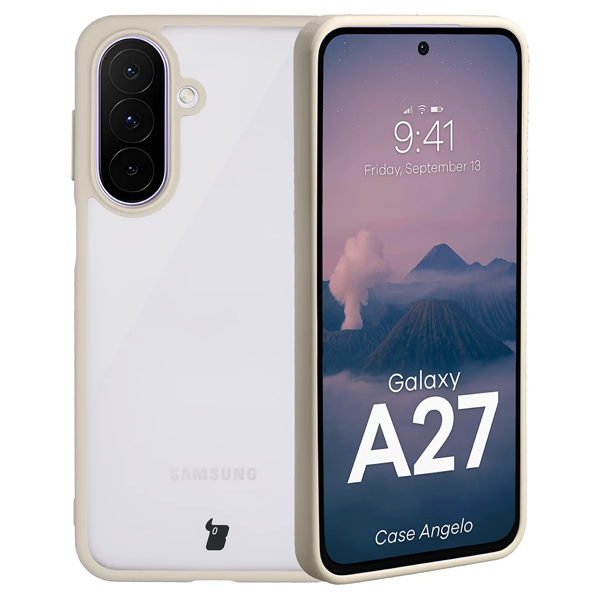Handyhülle für Galaxy A27 5G, Bizon Case Angelo, Semitransparent mit beigem Rahmen