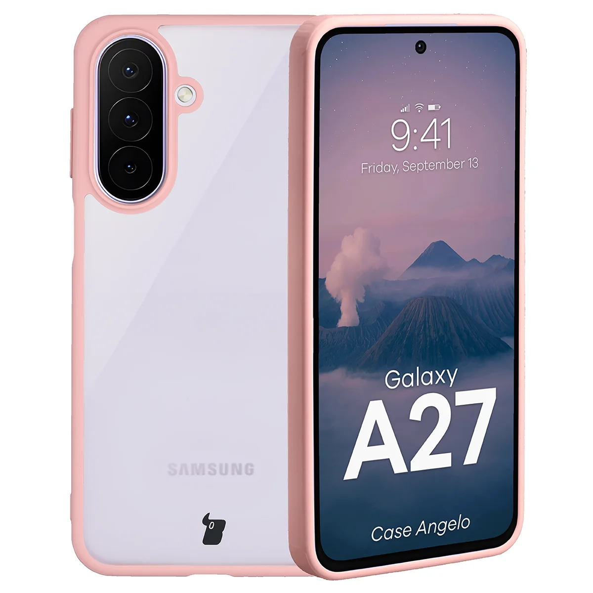 Handyhülle für Galaxy A27 5G, Bizon Case Angelo, Semitransparent mit hellrosem Rahmen