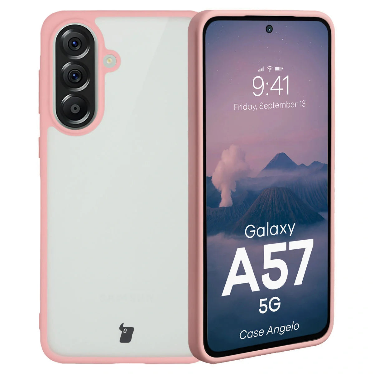 Handyhülle für Galaxy A57 5G, Bizon Case Angelo, Semitransparent mit hellrosa Rahmen