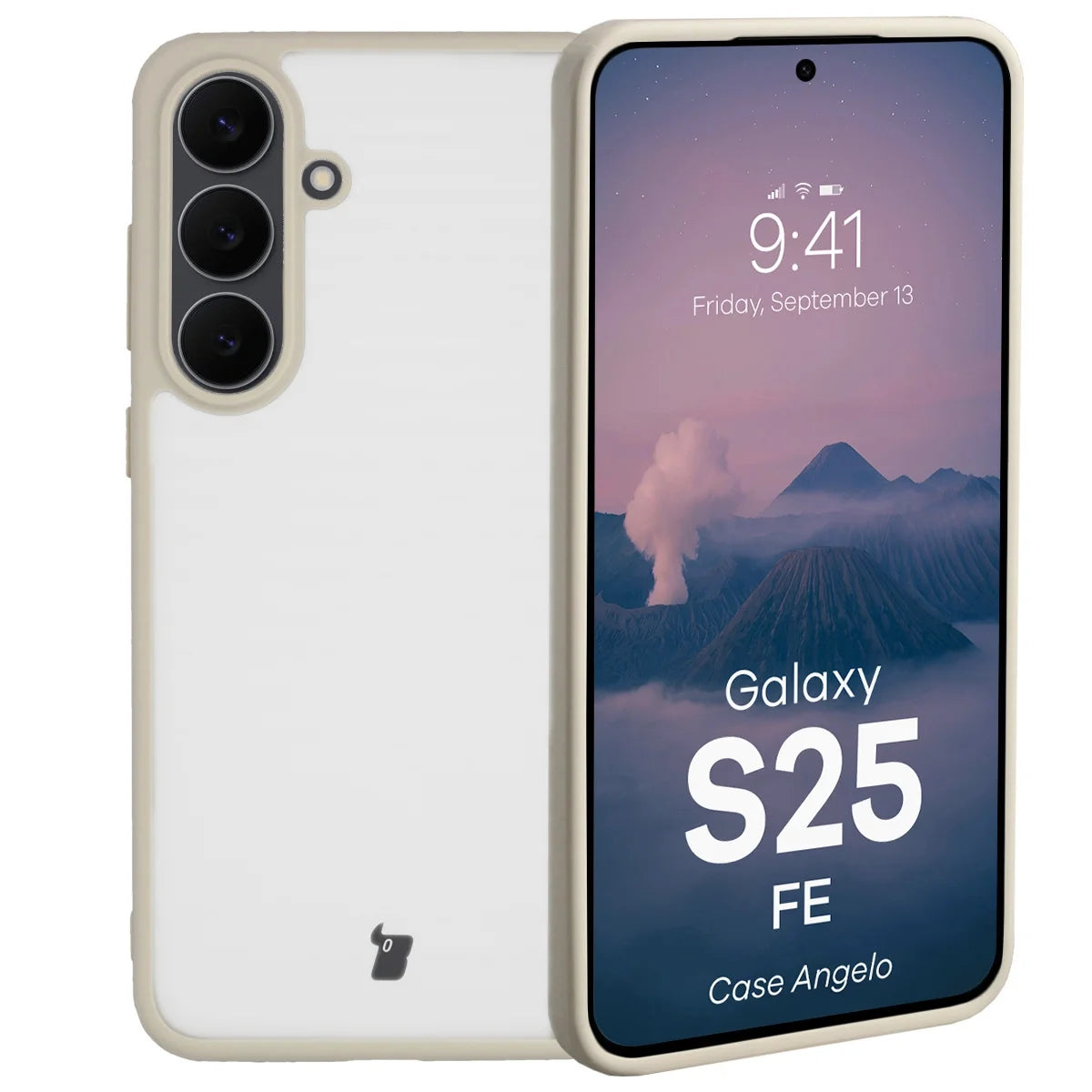 Handyhülle für Galaxy S25 FE, Bizon Case Angelo, Semitransparent mit beigem Rahmen
