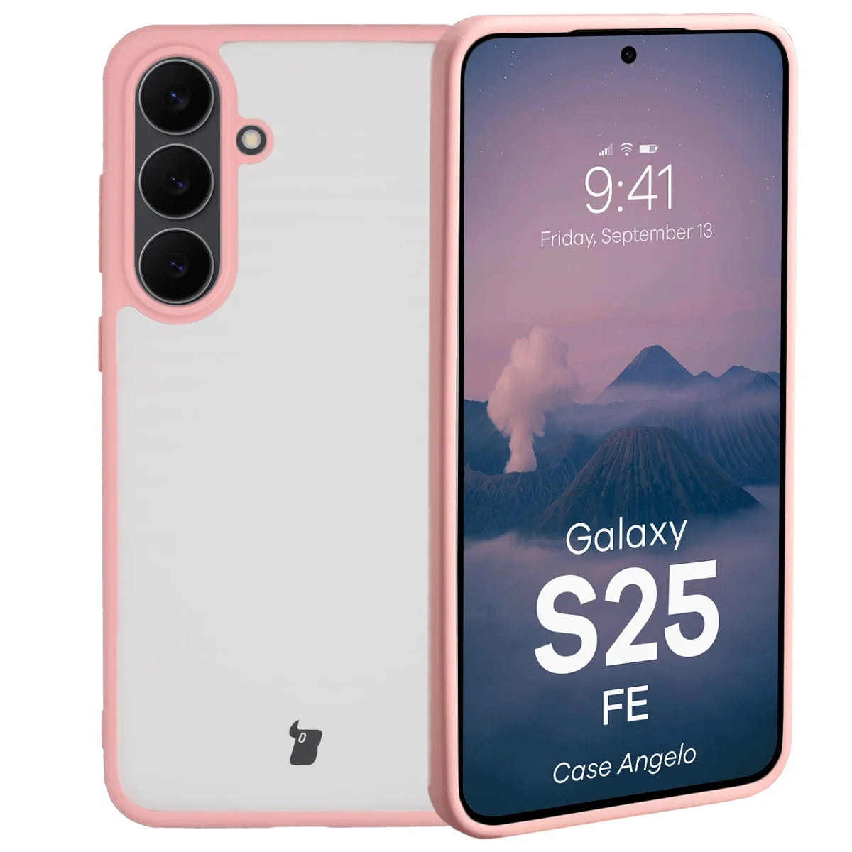 Handyhülle für Galaxy S25 FE, Bizon Case Angelo, Semitransparent mit hellrosa Rahmen