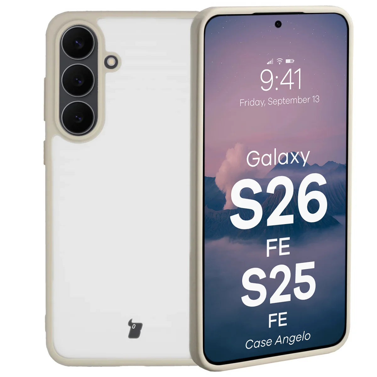 Handyhülle für Galaxy S26 FE / S25 FE, Bizon Case Angelo, Semitransparent mit beigem Rahmen (1/6)