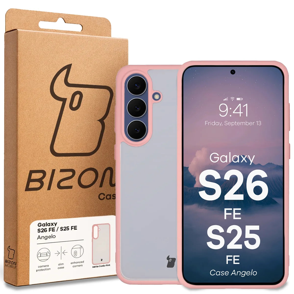 Handyhülle für Galaxy S26 FE / S25 FE, Bizon Case Angelo, Semitransparent mit hellrosem Rahmen (6/6)