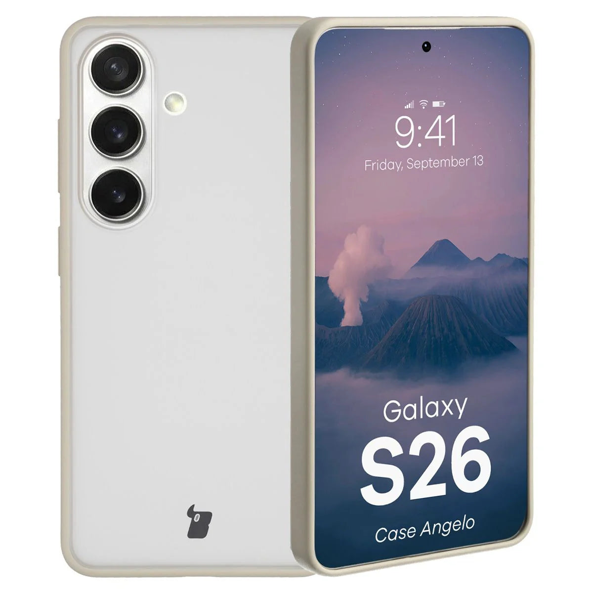 Handyhülle für Galaxy S26, Bizon Case Angelo, Semitransparent mit beigem Rahmen