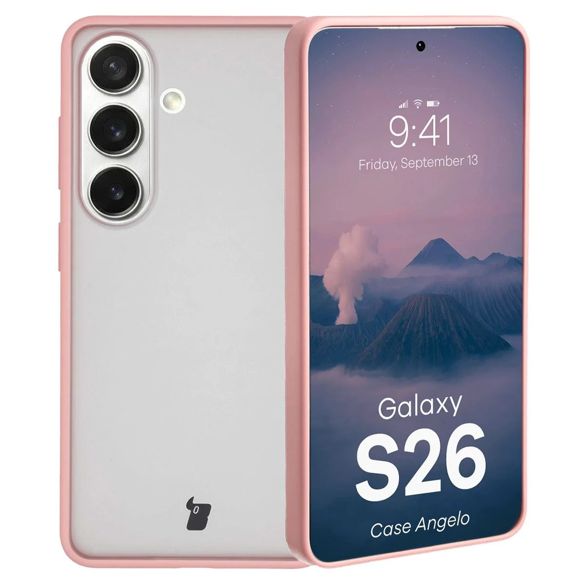 Handyhülle für Galaxy S26, Bizon Case Angelo, Semitransparent mit hellrosa Rahmen