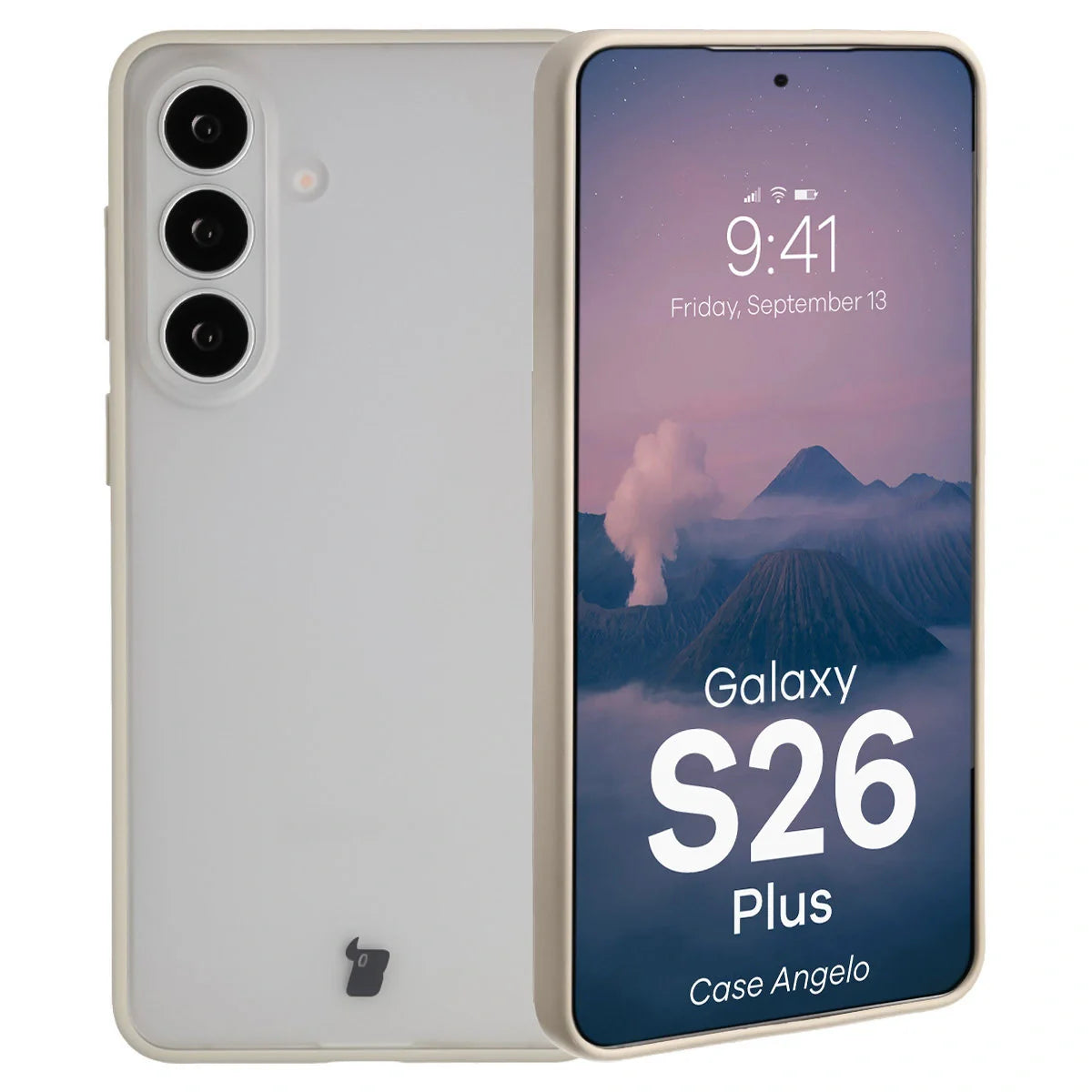 Handyhülle für Galaxy S26 Plus, Bizon Case Angelo, Semitransparent mit beigem Rahmen