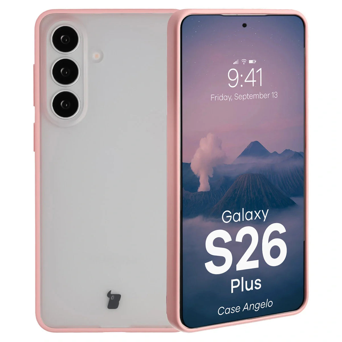 Handyhülle für Galaxy S26 Plus, Bizon Case Angelo, Semitransparent mit hellrosa Rahmen