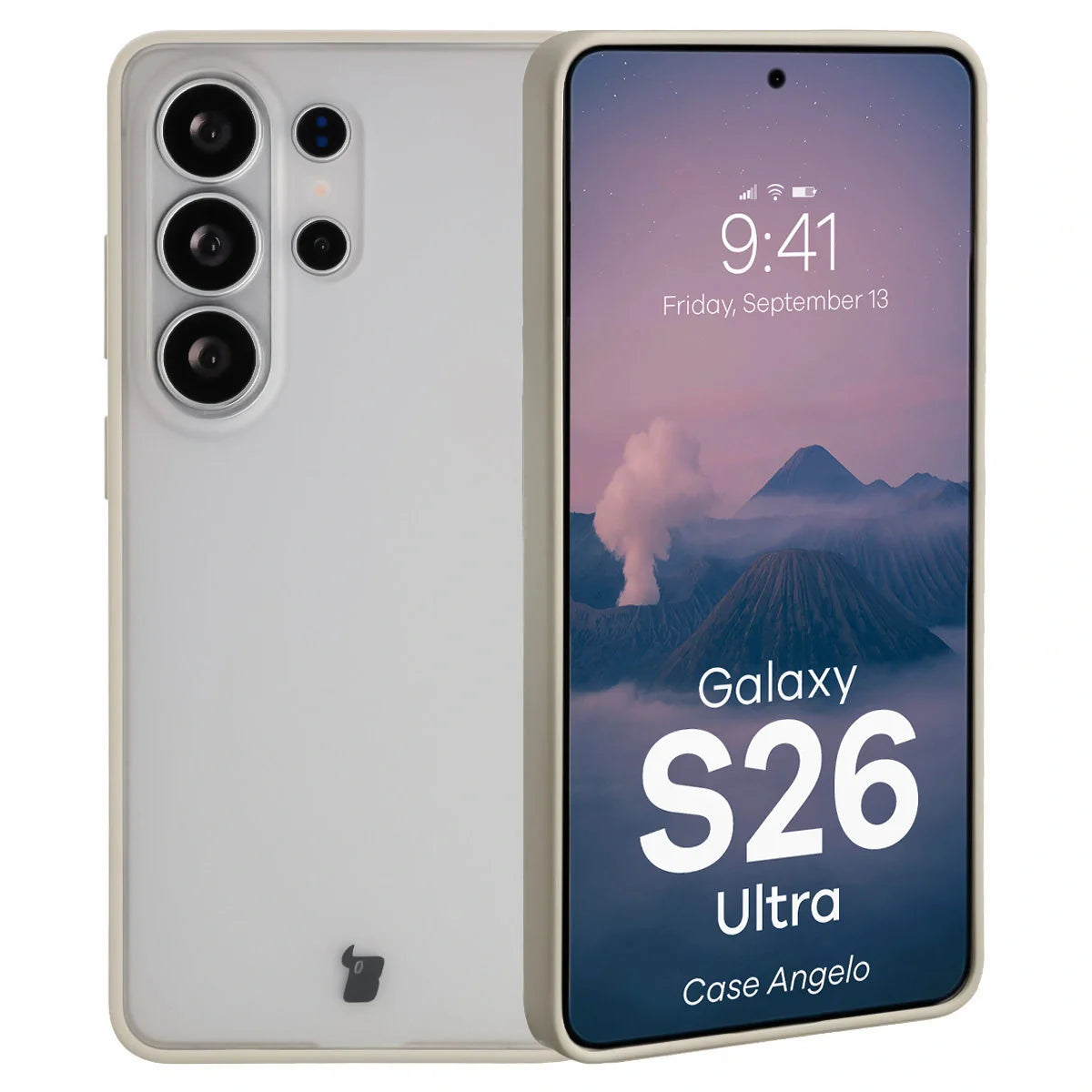 Handyhülle für Galaxy S26 Ultra, Bizon Case Angelo, Semitransparent mit beigem Rahmen