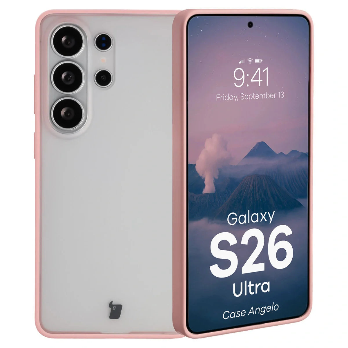 Handyhülle für Galaxy S26 Ultra, Bizon Case Angelo, Semitransparent mit hellrosa Rahmen