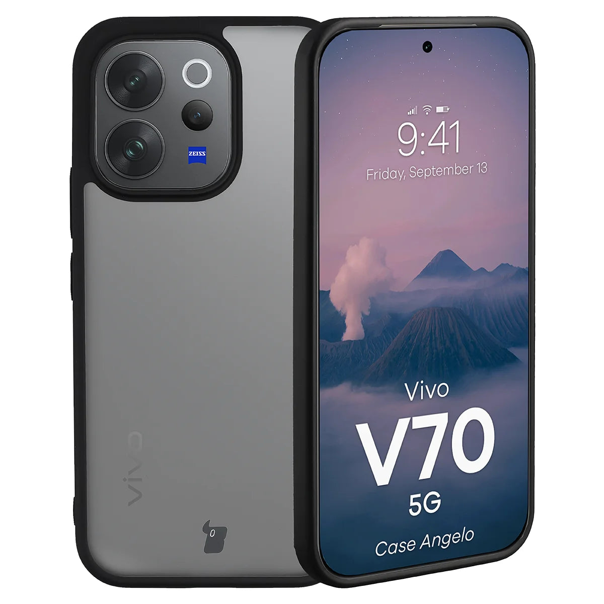 Handyhülle für Vivo V70 5G, Bizon Case Angelo, Getönte mit schwarzem Rahmen