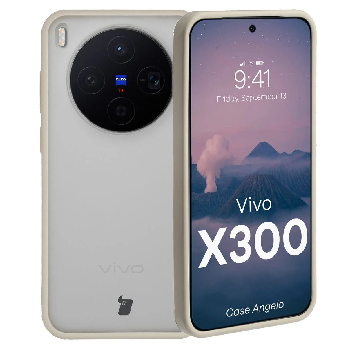 Handyhülle für Vivo X300, Bizon Case Angelo, Semitransparent mit beigem Rahmen