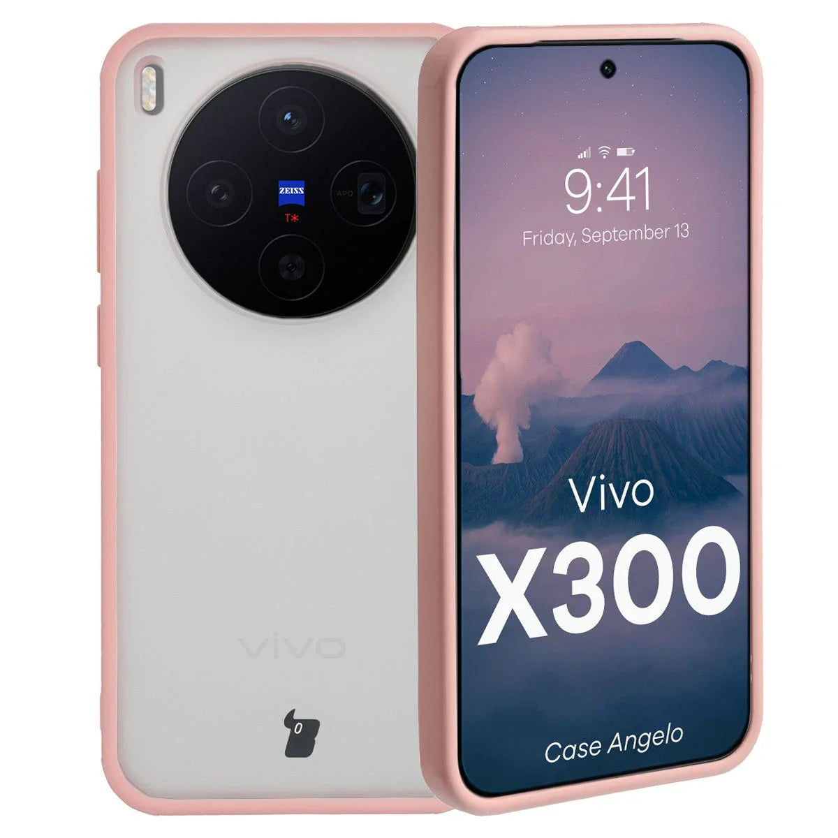Handyhülle für Vivo X300, Bizon Case Angelo, Semitransparent mit hellrosa Rahmen