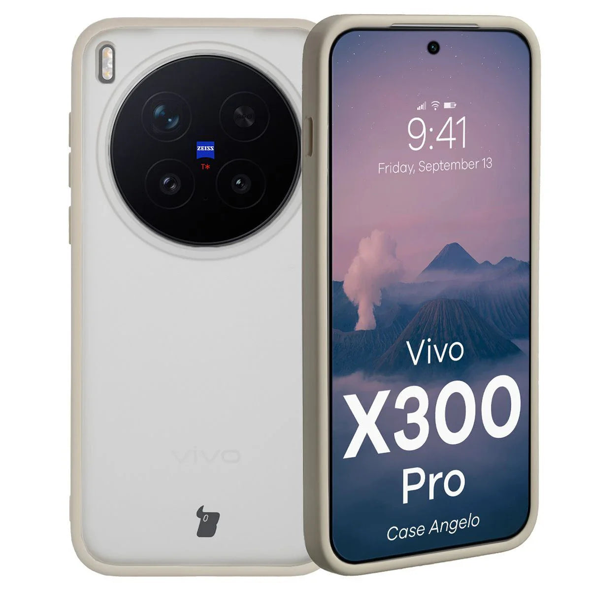Handyhülle für Vivo X300 Pro, Bizon Case Angelo, Semitransparent mit beigem Rahmen