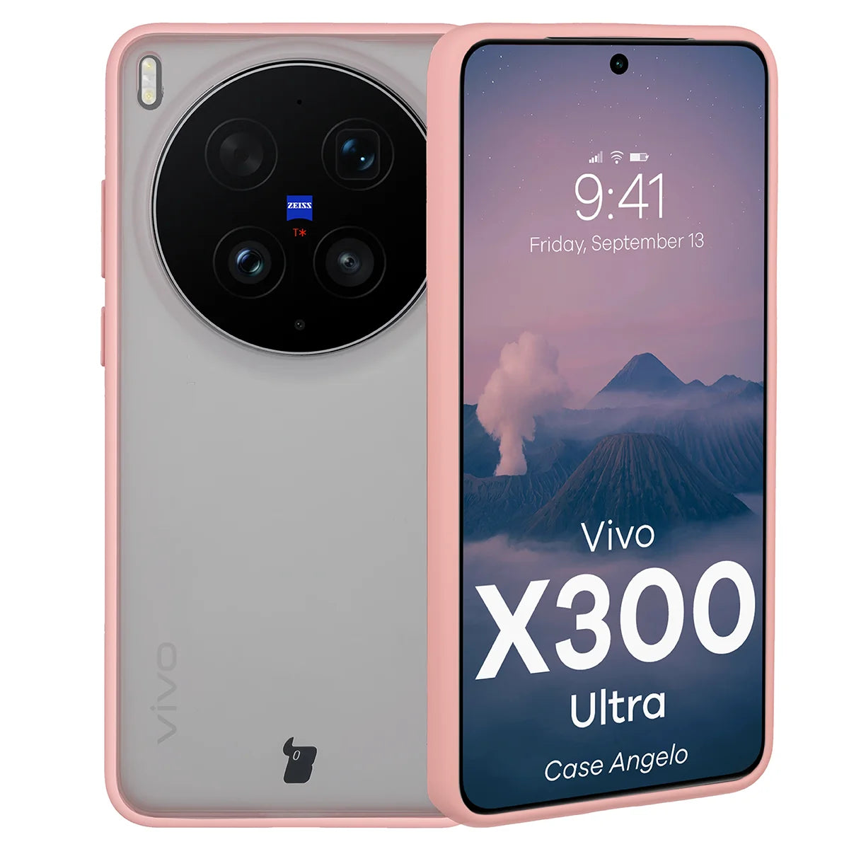 Handyhülle für Vivo X300 Ultra, Bizon Case Angelo, Semitransparent mit hellrosem Rahmen