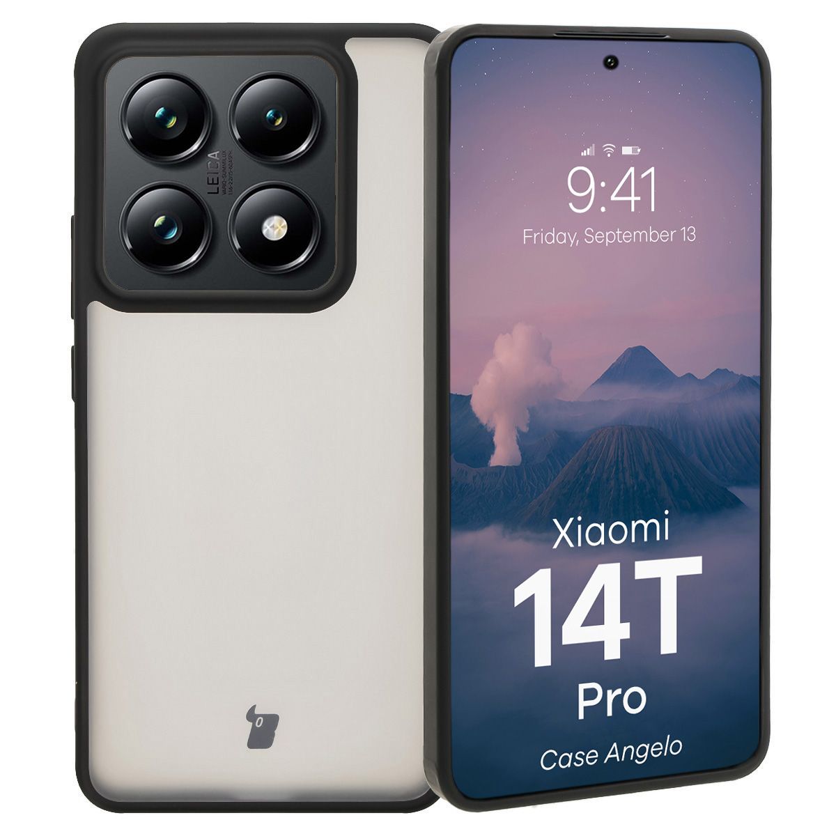 Handyhülle für Xiaomi 14T Pro, Bizon Case Angelo, Durchscheinend mit schwarzem Rahmen