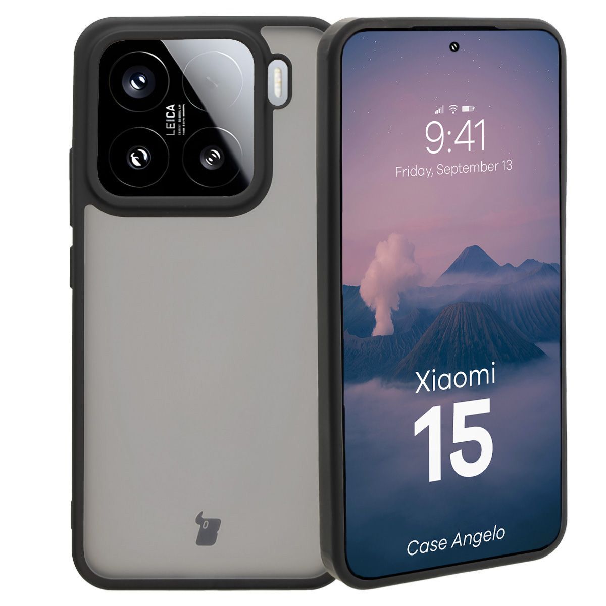 Handyhülle für Xiaomi 15, Bizon Case Angelo, Durchscheinend mit schwarzem Rahmen