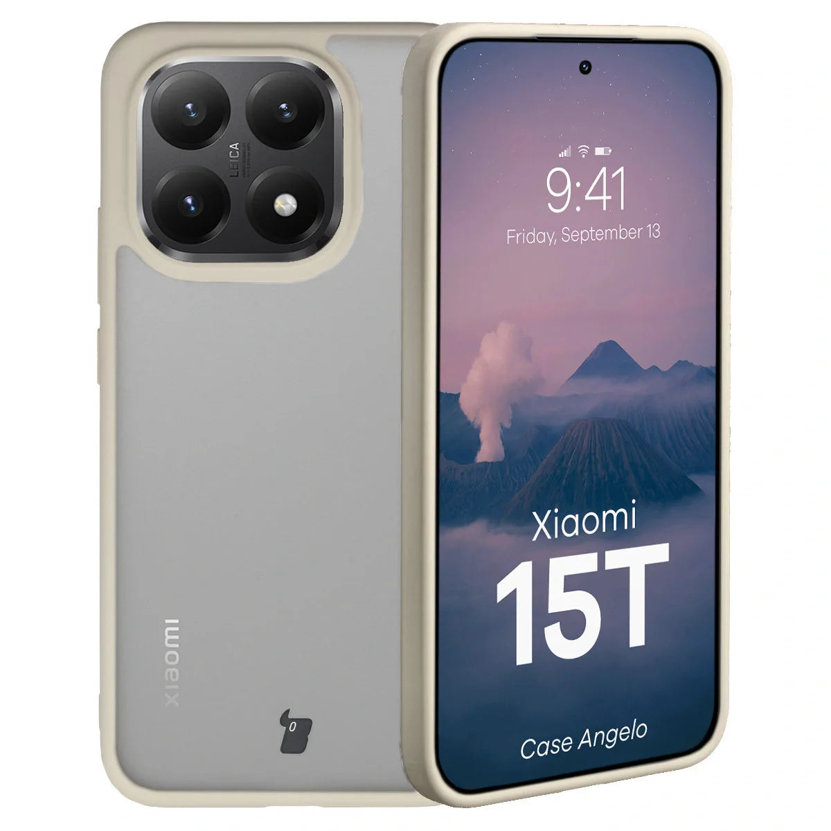 Handyhülle für Xiaomi 15T, Bizon Case Angelo, Semitransparent mit beigem Rahmen