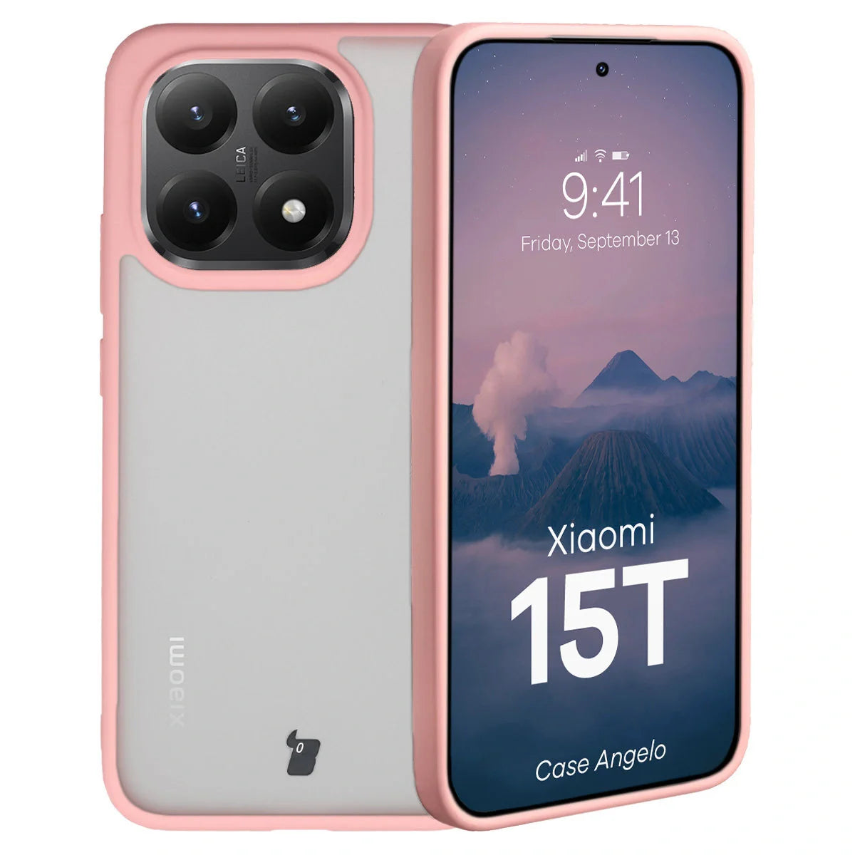 Handyhülle für Xiaomi 15T, Bizon Case Angelo, Semitransparent mit hellrosa Rahmen