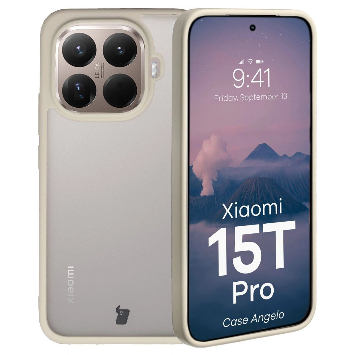 Handyhülle für Xiaomi 15T Pro, Bizon Case Angelo, Semitransparent mit beigem Rahmen